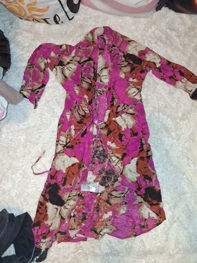 Vibrant Pink Floral Women’s Swim Coverup with Tie Front